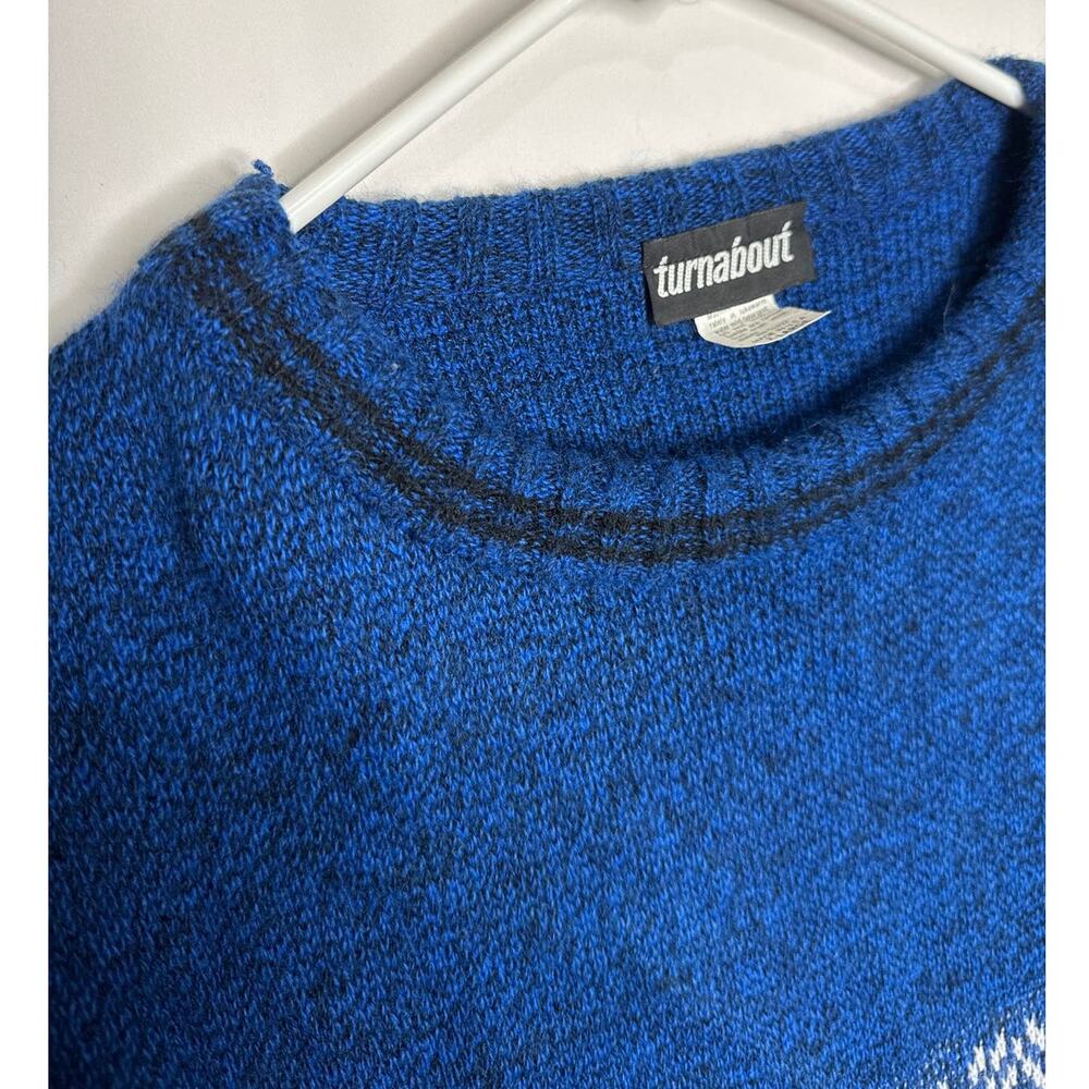 Vintage Y2K Turnabout crew neck multipattern sweater blue, black & white size XL - Picture 7 of 9